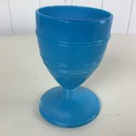 Vintage Blue Glass Footed Goblet Chalice Ribbed Aq