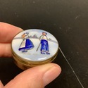 Vintage Porcelain Top Small Round Box Delft Boy Gi