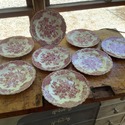 8 Crown Ducal Bristol Dinner Plates Red Pink Trans