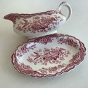 Crown Ducal Bristol Gravy Boat w Under Plate Red P
