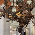 French Gilt and Porcelain Floral Lantern Chandelie