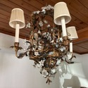 French Gilt and Porcelain Floral Lantern Chandelie