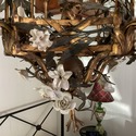French Gilt and Porcelain Floral Lantern Chandelie