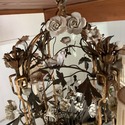French Gilt and Porcelain Floral Lantern Chandelie