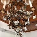 French Gilt and Porcelain Floral Lantern Chandelie