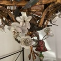 French Gilt and Porcelain Floral Lantern Chandelie