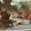 Vintage Oil Painting Asian Chinese Landscape Mount