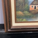 Vintage Oil Painting Swiss Chalet Cottage Stone Br