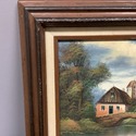 Vintage Oil Painting Swiss Chalet Cottage Stone Br