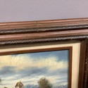 Vintage Oil Painting Swiss Chalet Cottage Stone Br