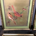3 Vintage Asian Water Fowl Bird Paintings Gold Foi