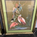 3 Vintage Asian Water Fowl Bird Paintings Gold Foi