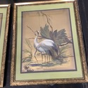 3 Vintage Asian Water Fowl Bird Paintings Gold Foi