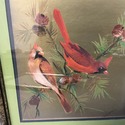 Vintage Red Cardinals Bird Painting Gold Foil Fram