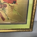 Vintage Red Cardinals Bird Painting Gold Foil Fram