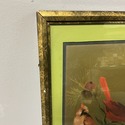 Vintage Red Cardinals Bird Painting Gold Foil Fram