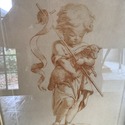 Antique Steel Engraving Child Holding Lamb Staff b