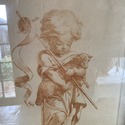 Antique Steel Engraving Child Holding Lamb Staff b