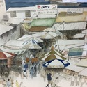 Kaza Kato Watercolor Painting Seaside Shopping Dis