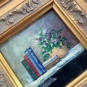 Small Framed Painting Still Life Books Plant Signe