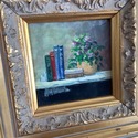 Small Framed Painting Still Life Books Plant Signe