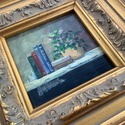 Small Framed Painting Still Life Books Plant Signe
