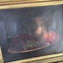 Antique Oil Painting Still Life Fruit w Jug Dark M
