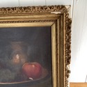 Antique Oil Painting Still Life Fruit w Jug Dark M