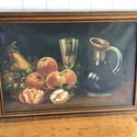 Vintage Oil Painting on Canvas Still Life Fruit Ju