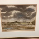 Watercolor Painting Landscape Dark Sky American Pl
