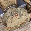 Pair French Needlepoint Antique Arm Chairs Gold Wo