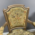 Pair French Needlepoint Antique Arm Chairs Gold Wo