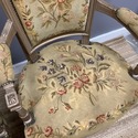 Pair French Needlepoint Antique Arm Chairs Gold Wo