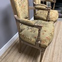 Pair French Needlepoint Antique Arm Chairs Gold Wo