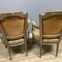Pair French Needlepoint Antique Arm Chairs Gold Wo