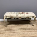 French Needlepoint Floral Long Bench Curved Legs G