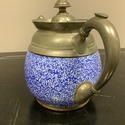 Graniteware Pewter Teapot Cobalt Blue White Speckl