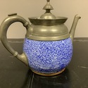Graniteware Pewter Teapot Cobalt Blue White Speckl