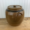 Vintage Large Crock w Lid Bean Pot Covered Jar Han