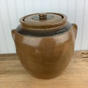 Vintage Large Crock w Lid Bean Pot Covered Jar Han