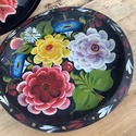 Made in Mexico Pair Wood Bowls Tray Round Hand Pai