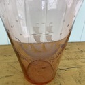 Antique Large Pink Glass Vase Hand Blown Etched Ga