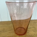 Antique Large Pink Glass Vase Hand Blown Etched Ga