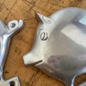 Pair Pig Figure Wall Hooks Kitchen Decor Silver St