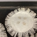 5 Vintage Round Doilies Long Fringe Damask Centers