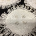 5 Vintage Round Doilies Long Fringe Damask Centers