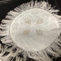 5 Vintage Round Doilies Long Fringe Damask Centers
