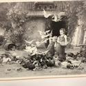 French Country Antique Print Poultry Yard Roosters