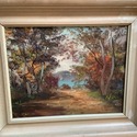 Vintage Oil Painting Landscape Fall Orange Leaves 