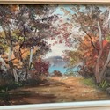 Vintage Oil Painting Landscape Fall Orange Leaves 